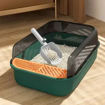 Large Capacity Semi-Closed Cat Litter Box with High Sides & Scoop