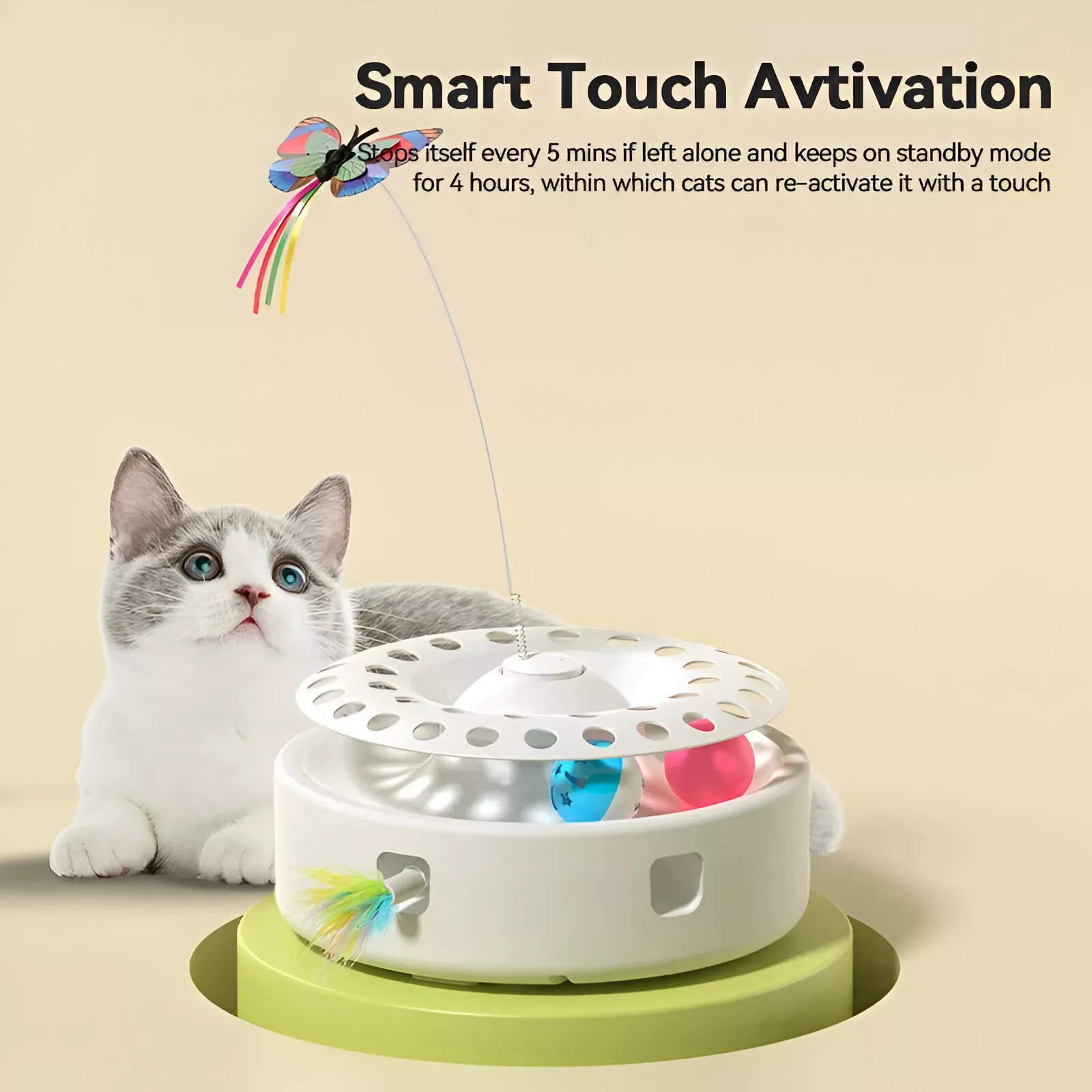Interactive 3-in-1 Cat Toy Set with Butterfly, Feather, and Ball Teasers - Image 3