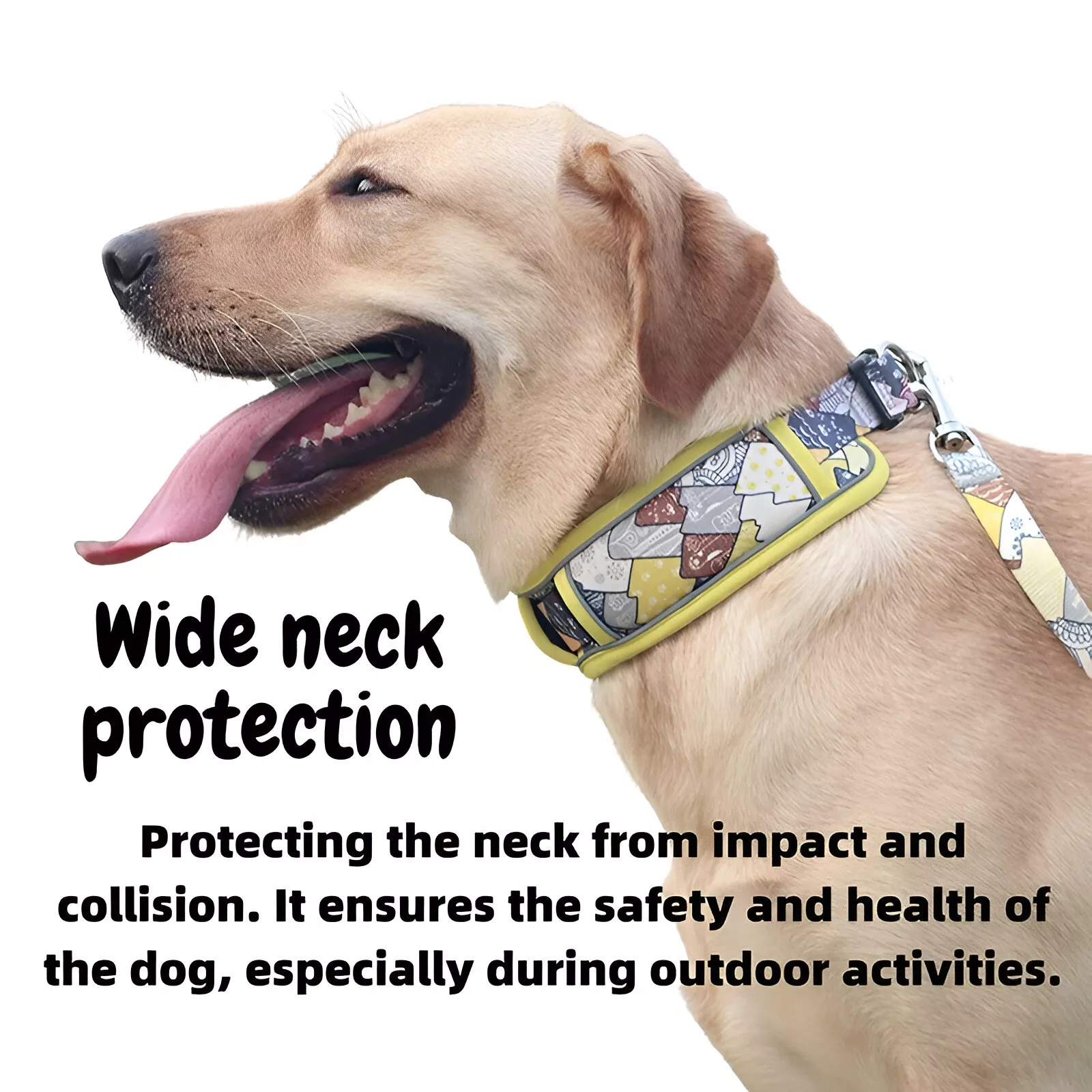 Wide Neck Breathable Dog Collar with Dual D-Rings & Reflective Strip - Image 2