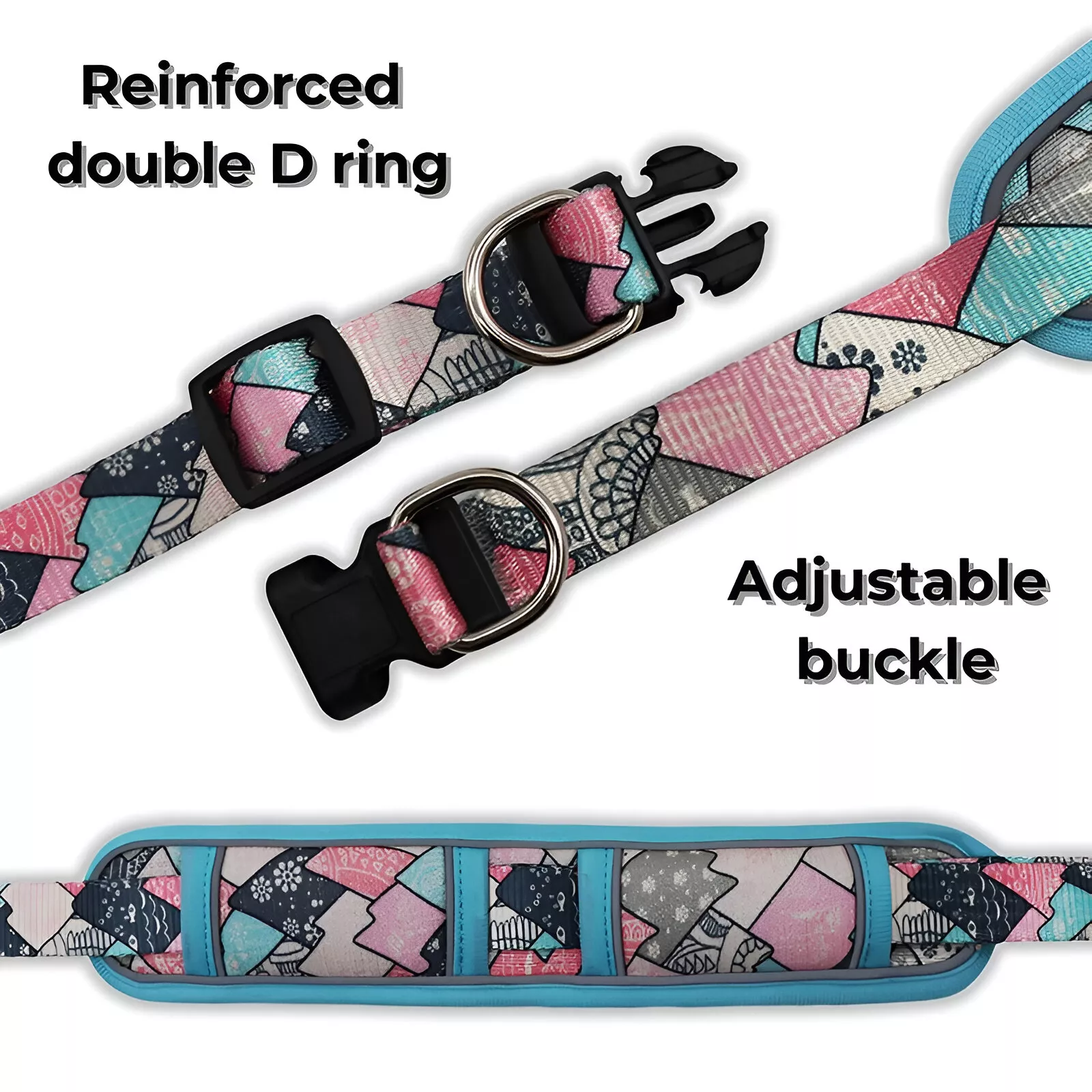 Wide Neck Breathable Dog Collar with Dual D-Rings & Reflective Strip - Image 5