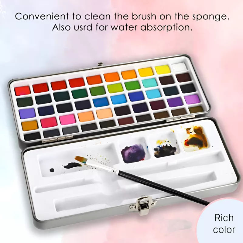 Professional Watercolor Paint Set with Glitter in Portable Metal Box - Image 4