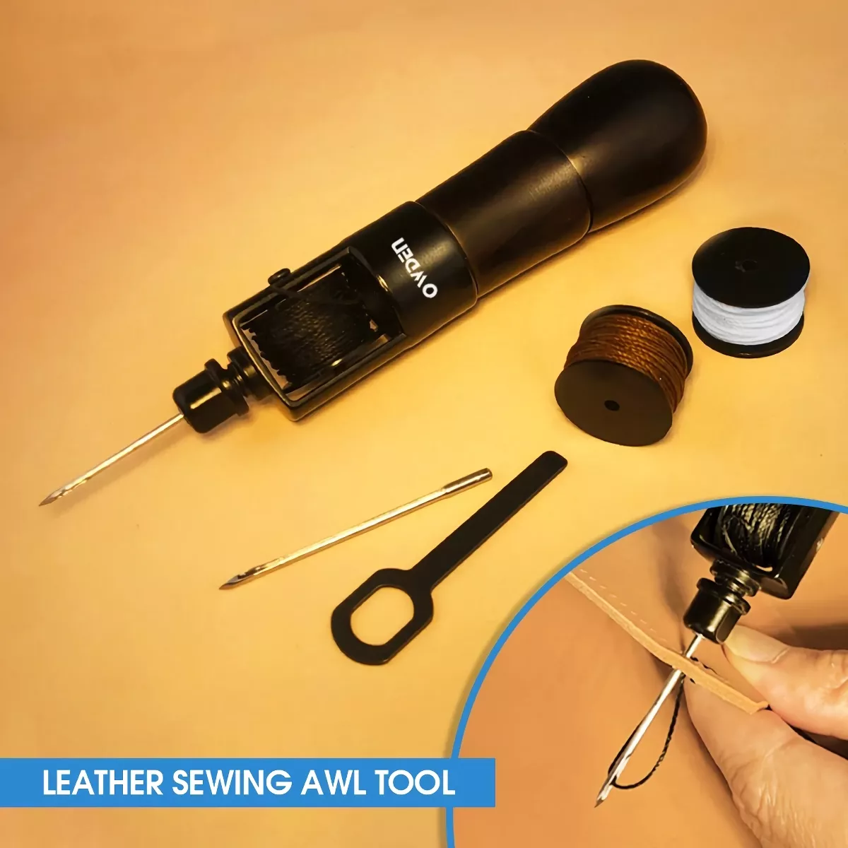 Leather Sewing Awl Tool Kit with Thread and Needle - Image 2