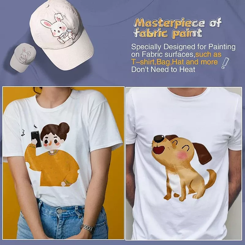 12/24 Colors Fabric Paint Set for Clothes with 6 Brushes, 1 Palette,Permanent Textile Puffy Paint Kit for Shoes, Canvas - Image 6