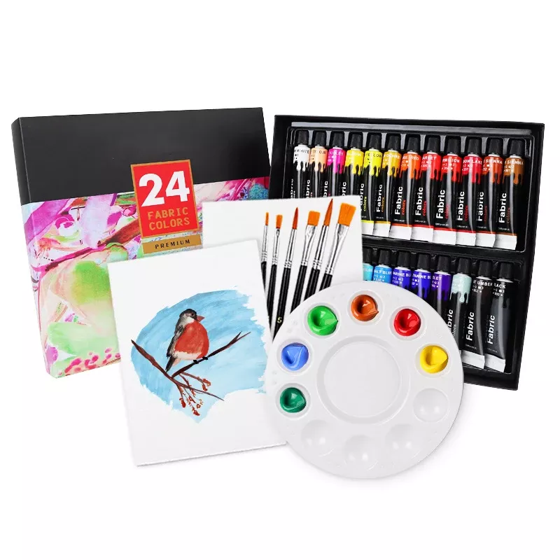 12/24 Colors Fabric Paint Set for Clothes with 6 Brushes, 1 Palette,Permanent Textile Puffy Paint Kit for Shoes, Canvas - Image 3
