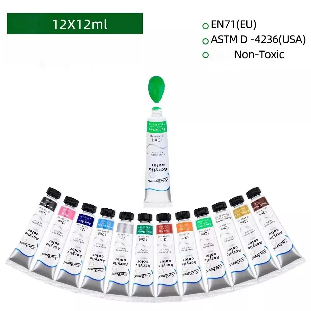 Xin Bowen 12Ml 12 Color Acrylic Paint Set Color Paint For Fabric Clothing Nail Glass Drawing Painting Waterproof Art Supplies - Image 3