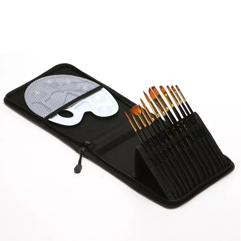 12-Piece Paint Brush Set with Palette & Canvas Bag - Image 3