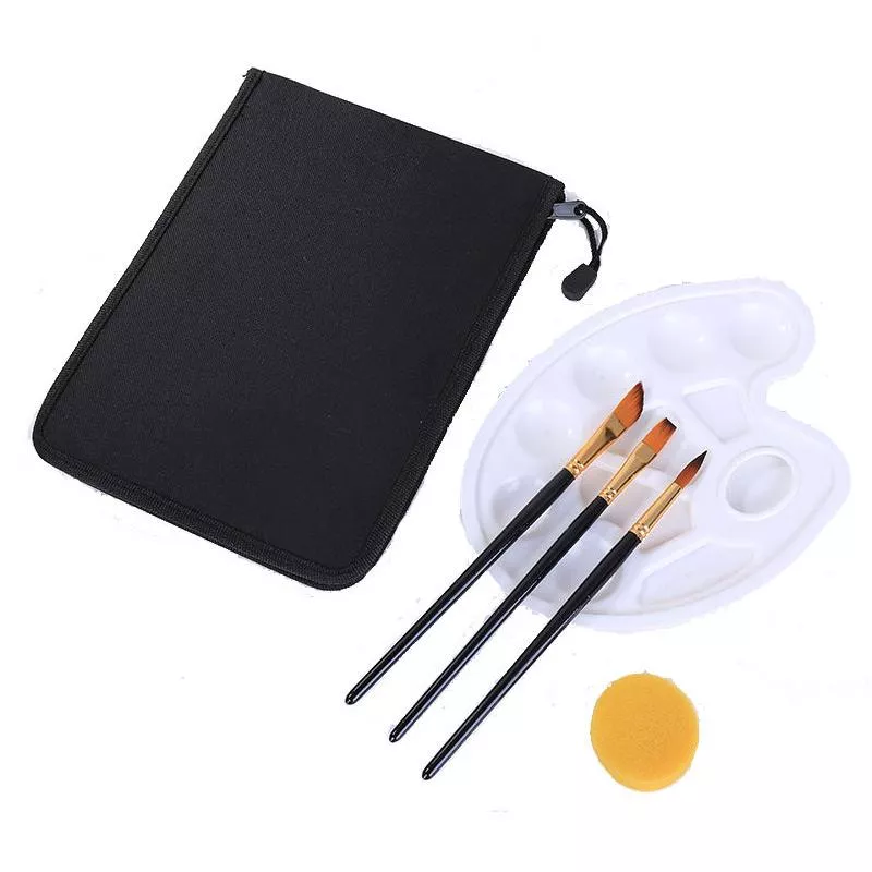 12-Piece Paint Brush Set with Palette & Canvas Bag - Image 2