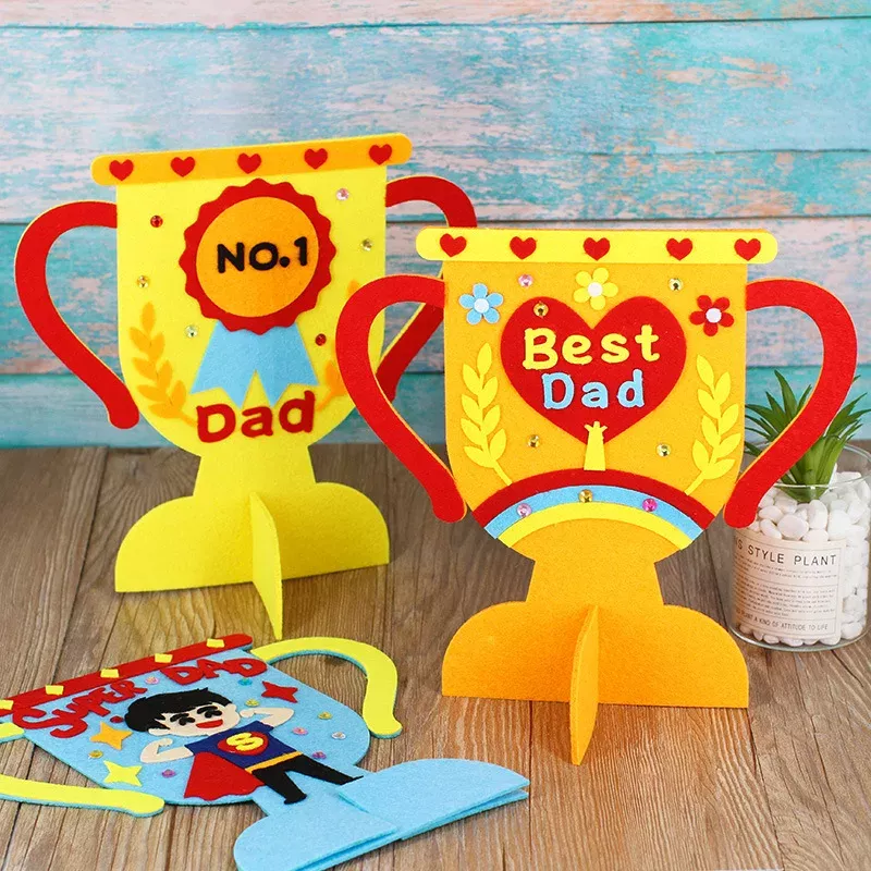DIY Non-Woven Fabric Dad Trophy Craft Kit – Handmade Father's Day Gift for Kids - Image 3
