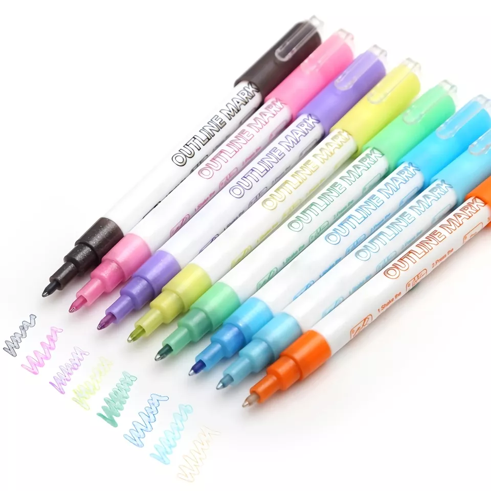 Double Line Glitter Marker Pens – 8 Colors Fluorescent Outline Set for DIY Crafts, Card Writing, and Drawing - Image 5