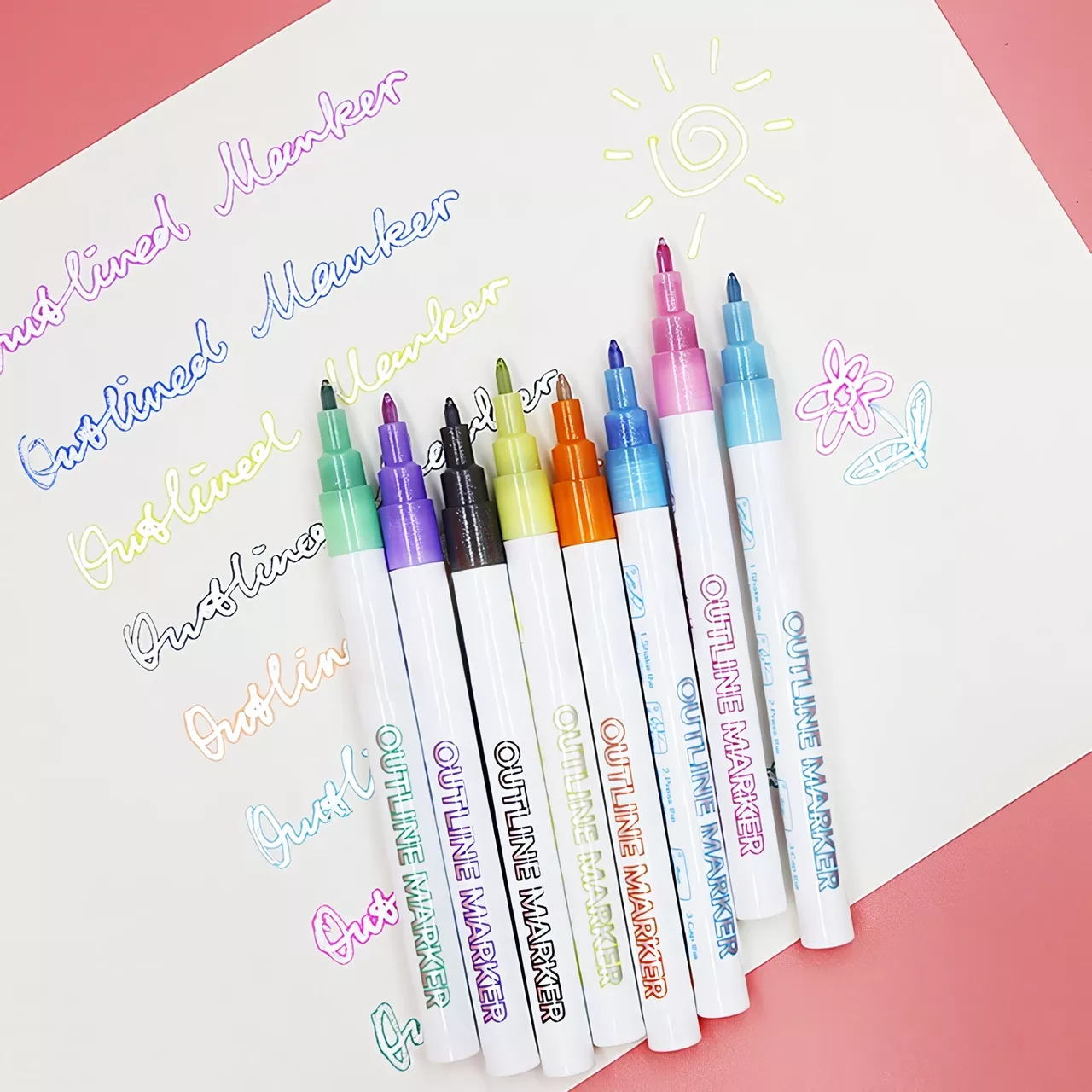 Double Line Glitter Marker Pens – 8 Colors Fluorescent Outline Set for DIY Crafts, Card Writing, and Drawing - Image 3