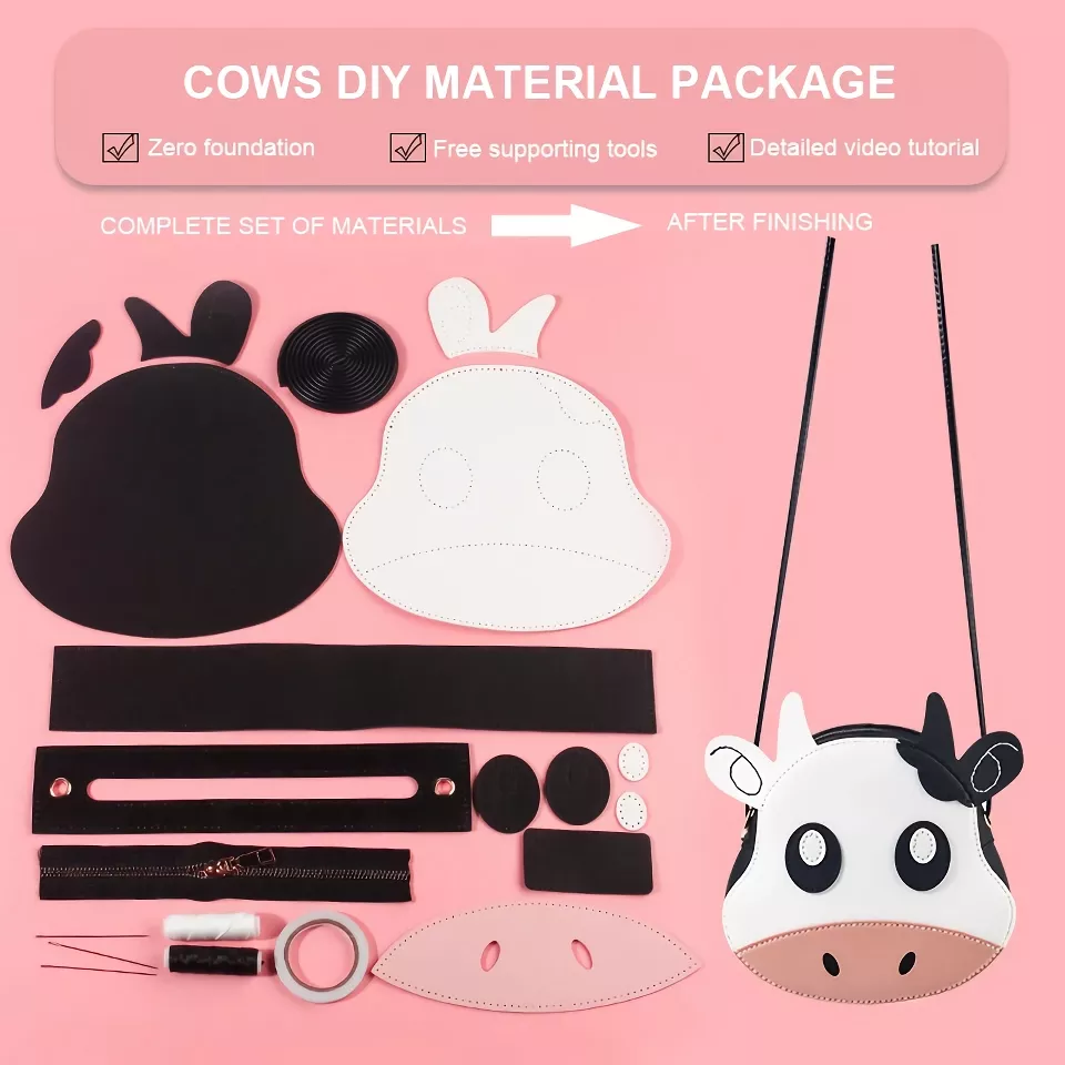Cute Cow Shape Bag Making Kit - DIY Leather Accessories Package - Image 5