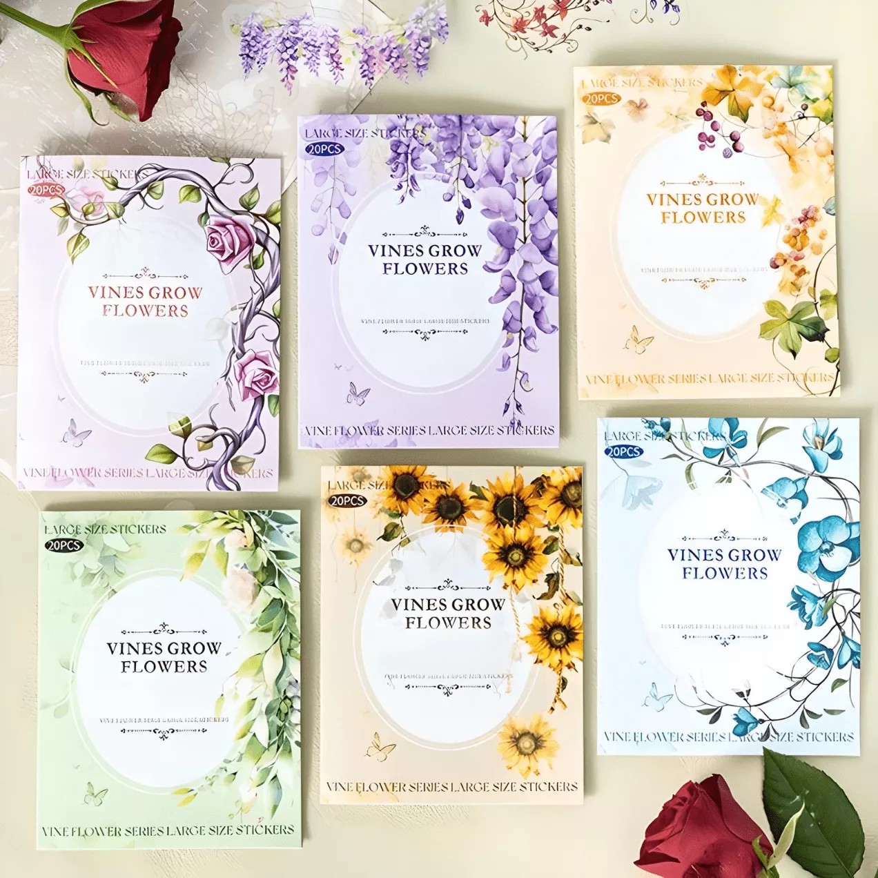 6 Styles PET Waterproof Climbing Vine Flower Stickers - Image 3