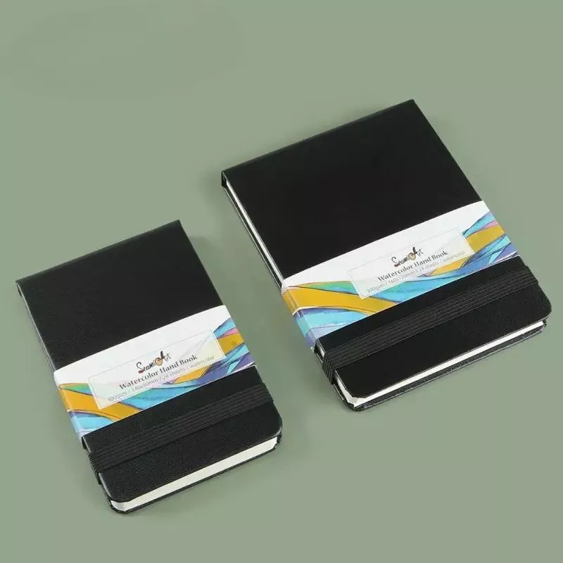 Portable PU Leather Watercolor Notebook - 300g, Coarse Grain, Wood Pulp Paper