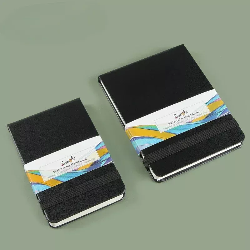 Portable PU Leather Watercolor Notebook - 300g, Coarse Grain, Wood Pulp Paper - Image 2