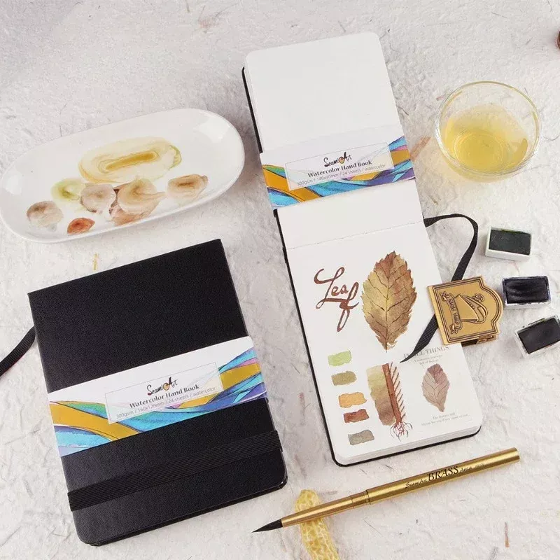 Portable PU Leather Watercolor Notebook - 300g, Coarse Grain, Wood Pulp Paper - Image 5
