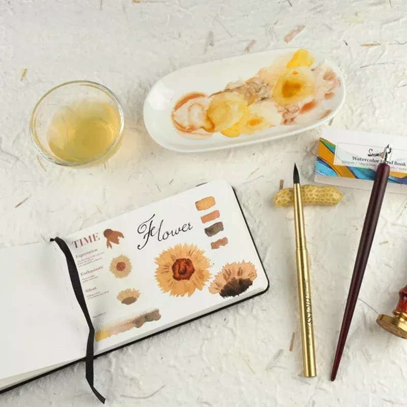 Portable PU Leather Watercolor Notebook - 300g, Coarse Grain, Wood Pulp Paper - Image 6