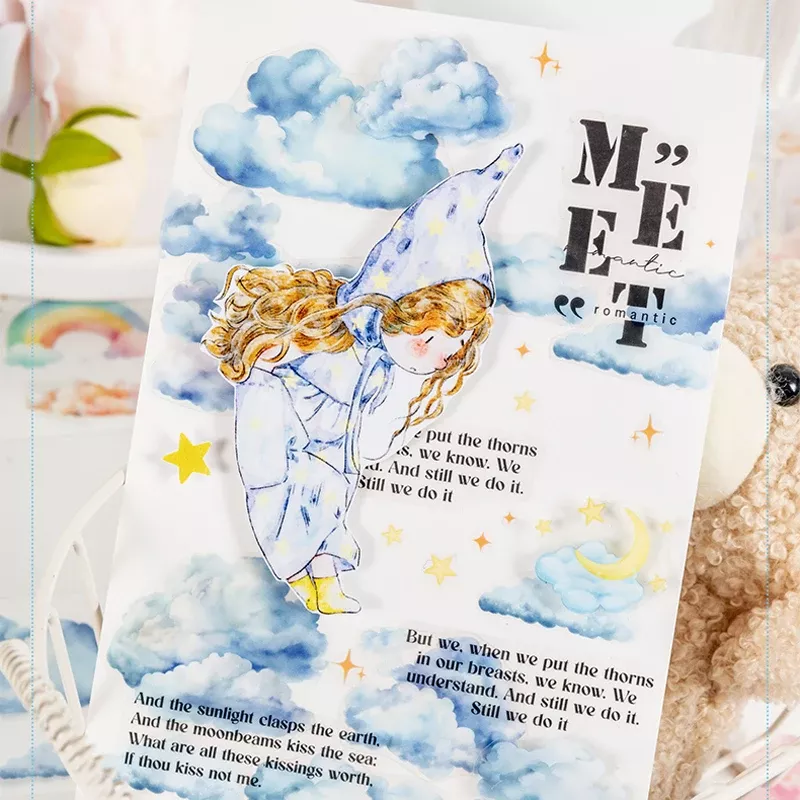 Mr. Paper, 6 styles, 200cm/roll, cloud themed PET tape, scrapbook, phone case, notebook, water cup decoration sticker tape - Image 7