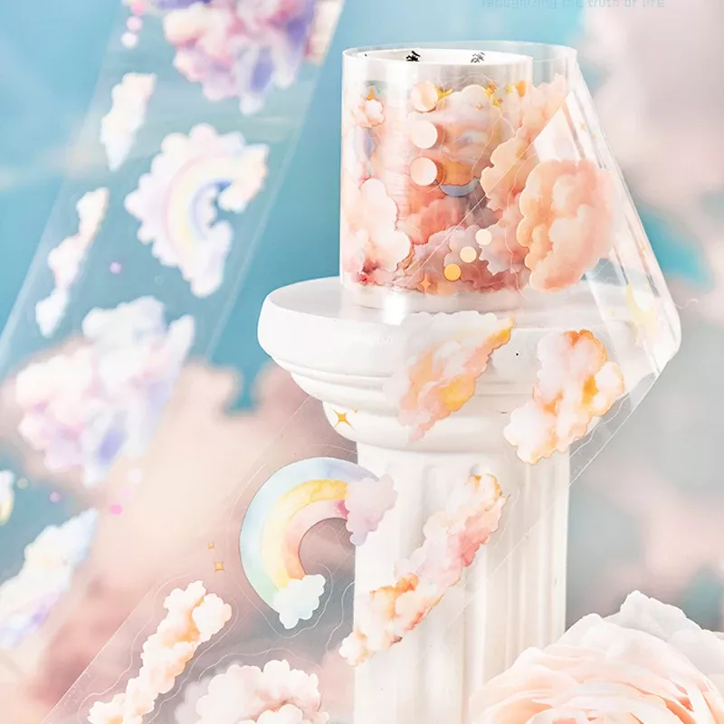 Mr. Paper, 6 styles, 200cm/roll, cloud themed PET tape, scrapbook, phone case, notebook, water cup decoration sticker tape - Image 3