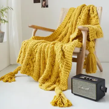 Handmade Knit Throw Blanket with Tassels
