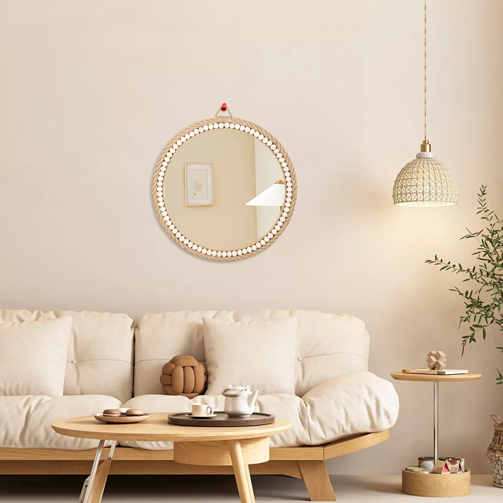 Hand-Woven Nordic Decorative Hanging Mirror with Hemp Rope - Image 4