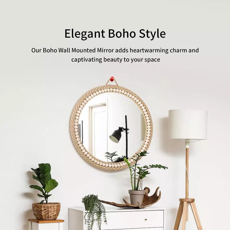 Hand-Woven Nordic Decorative Hanging Mirror with Hemp Rope - Image 2