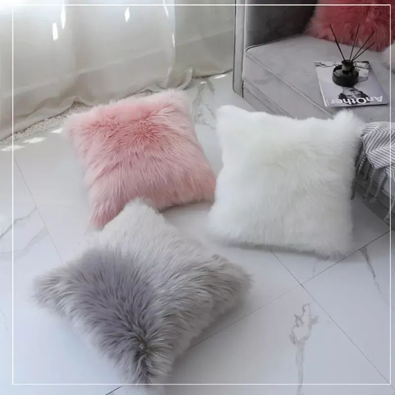 Fluffy White Plush Cushion Cover - Image 5