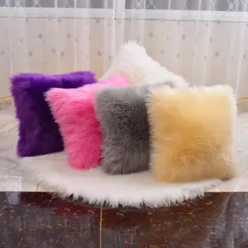 Fluffy White Plush Cushion Cover
