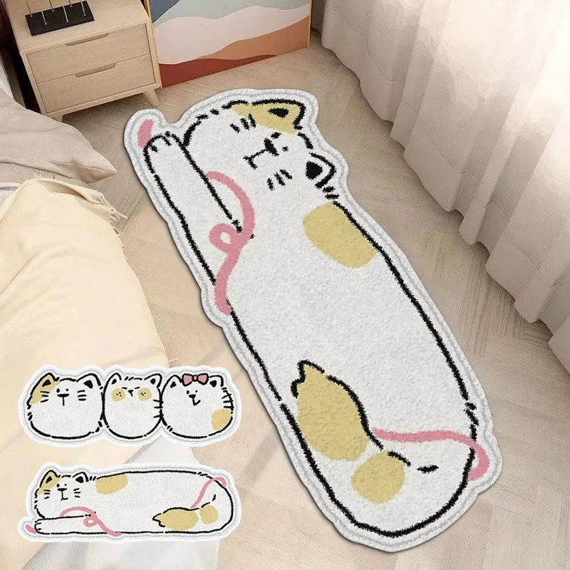 Cartoon Cat Plush Bedside Rug - Image 2
