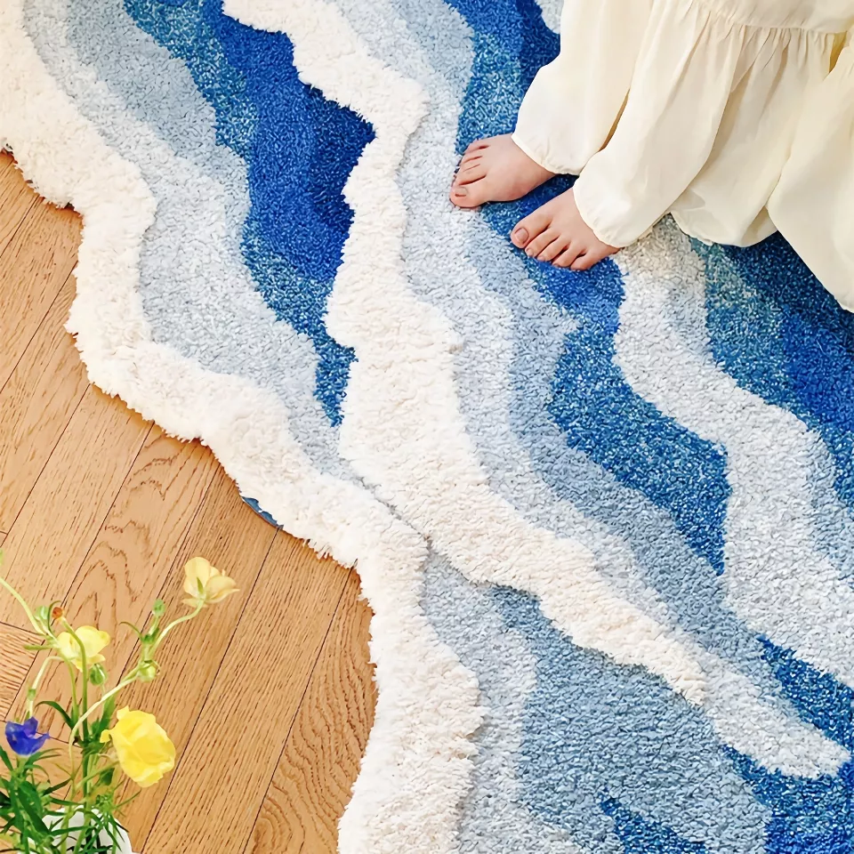 Fluffy Ocean Wave Rug for Bedroom and Living Room