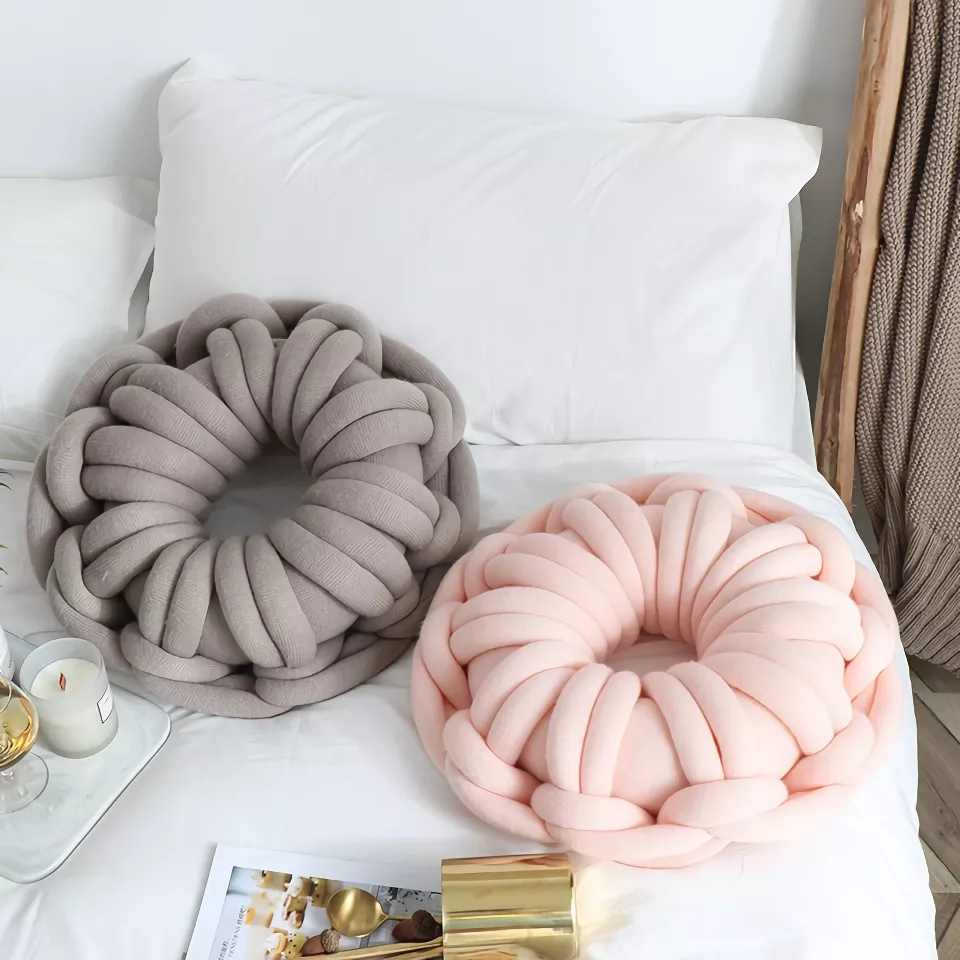 DIY Chunky Yarn Hand-Knot Round Cushion – Cozy Decorative Seat & Back Support - Image 2