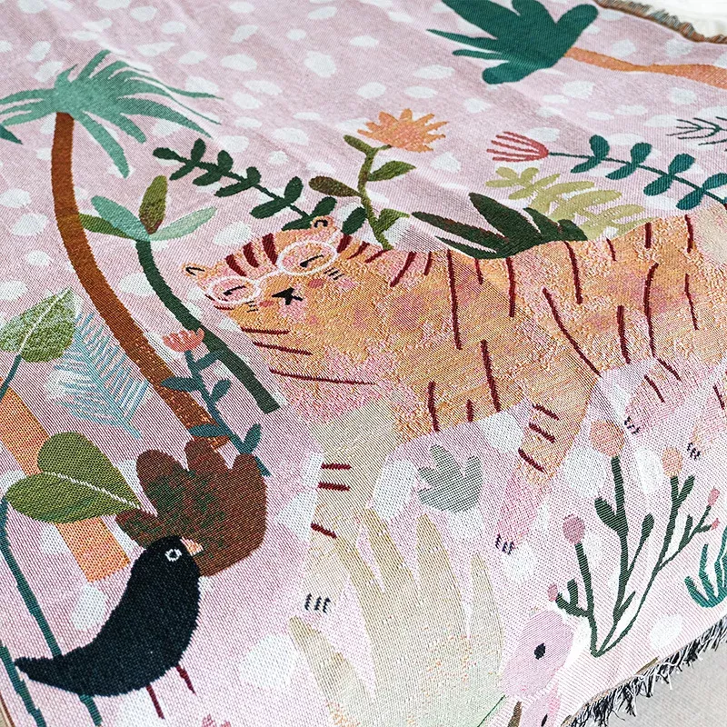 Pink Glasses Tiger Throw Blanket - Nordic Style Cartoon Home Decor & Picnic Mat 125x150cm - Image 3