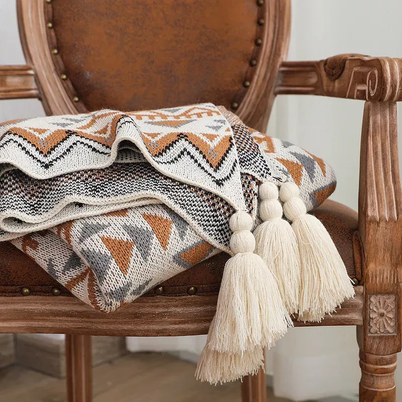 Bohemian Navajo Sun Knitted Throw Blanket - Air Conditioning Sofa Cover & Winter Bedspread - Image 2