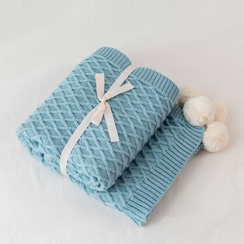 Soft Acrylic Knit Throw Blanket with PomPom Design - Image 7