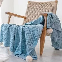 Soft Acrylic Knit Throw Blanket with PomPom Design