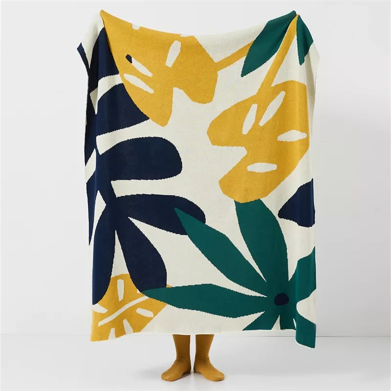 Soft Cotton Leaves Green and Orange Throw Blanke - Image 3