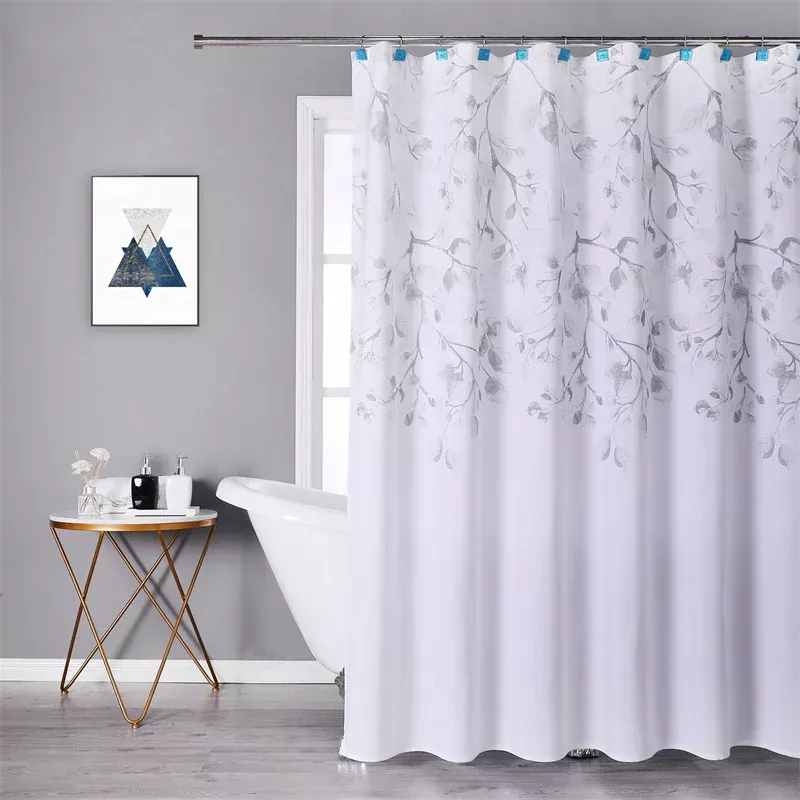 Blue Floral Waterproof Shower Curtain Liner - Image 3