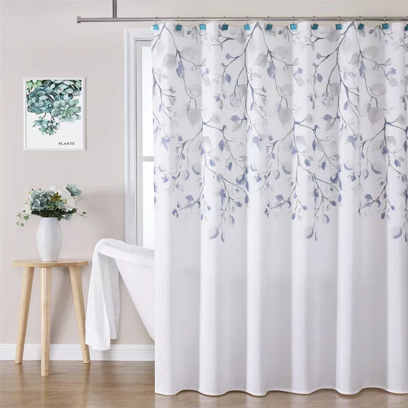 Blue Floral Waterproof Shower Curtain Liner - Image 2