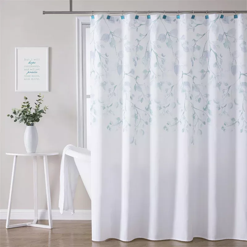 Blue Floral Waterproof Shower Curtain Liner - Image 5