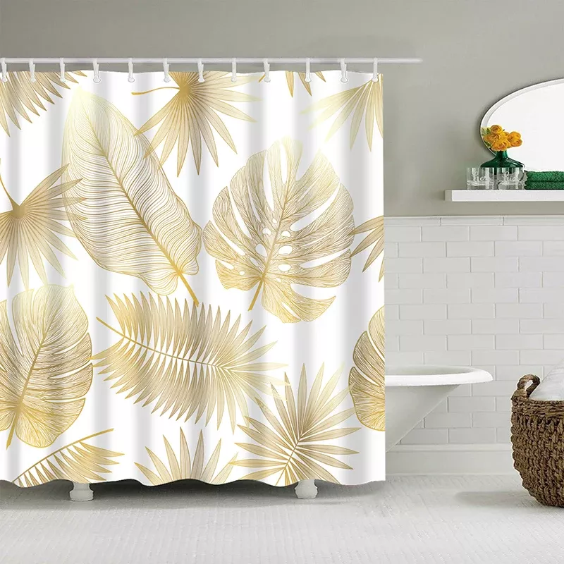 Elegant Tropical Leaf Shower Curtain Set - Image 4
