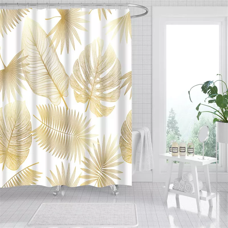 Elegant Tropical Leaf Shower Curtain Set - Image 5