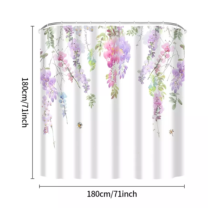 Elegant Floral Vine Shower Curtain Set with Hooks - Image 6