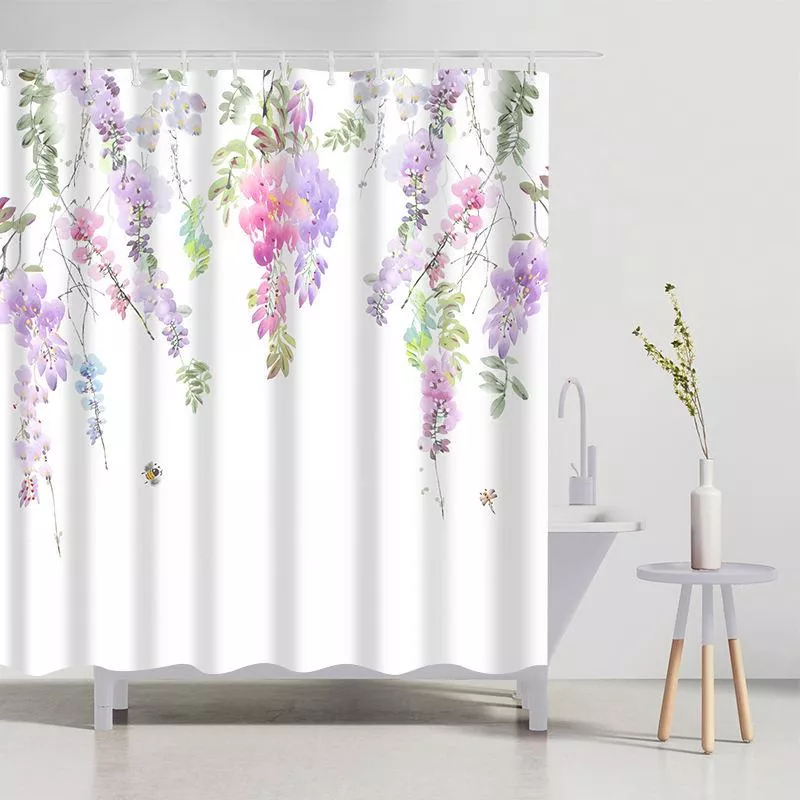 Elegant Floral Vine Shower Curtain Set with Hooks