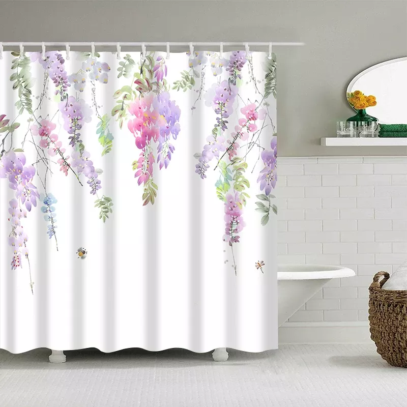 Elegant Floral Vine Shower Curtain Set with Hooks - Image 4