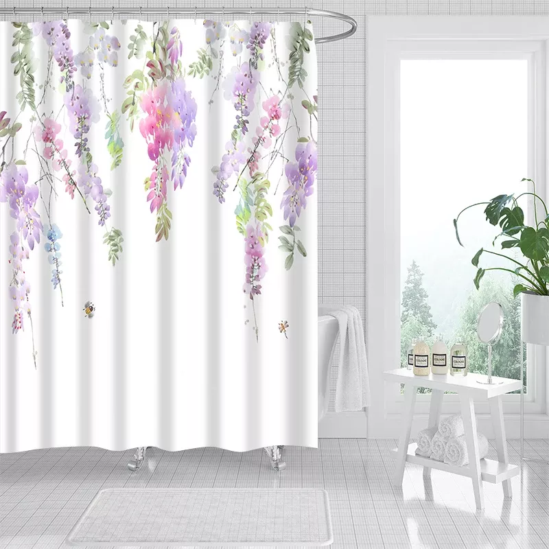 Elegant Floral Vine Shower Curtain Set with Hooks - Image 5
