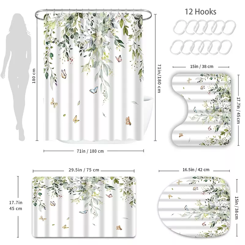 Leaf Pattern Shower Curtain Set - Image 7