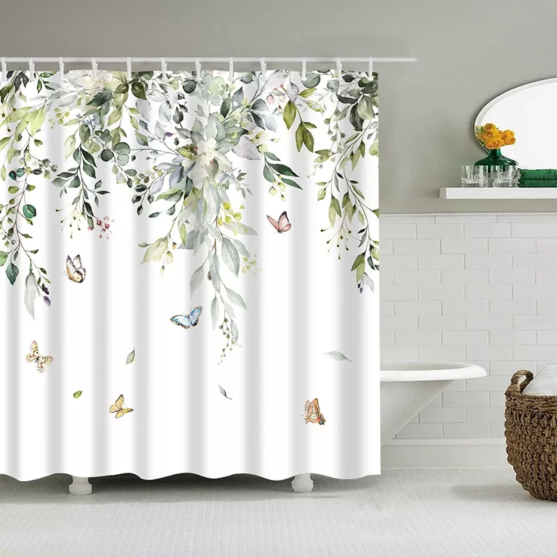 Leaf Pattern Shower Curtain Set - Image 5