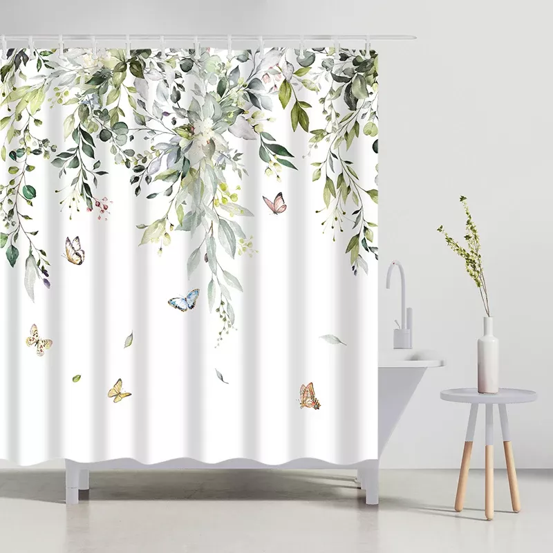 Leaf Pattern Shower Curtain Set - Image 2