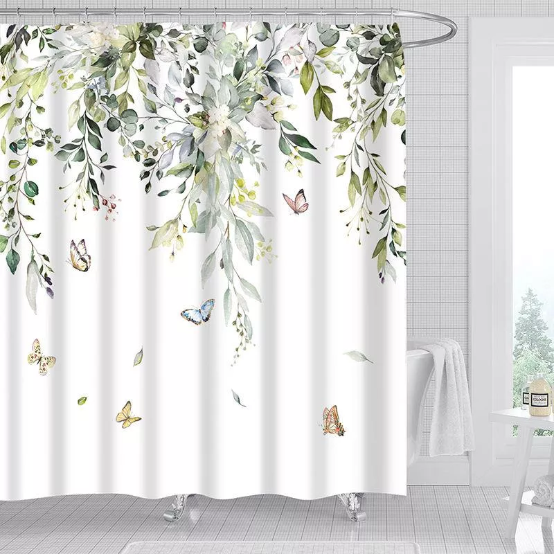 Leaf Pattern Shower Curtain Set