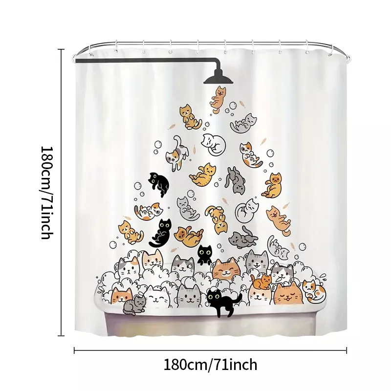 Charming Cat Print Shower Curtain Set - Image 7