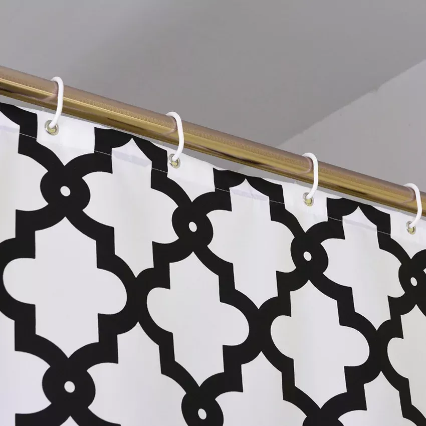 Geometric Black and White Waterproof Shower Curtain with Hooks - Image 3